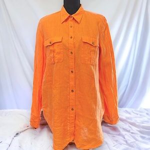 Silk RALPH LAUREN LAUREN tangerine color button-down women's shirt EXC Condition